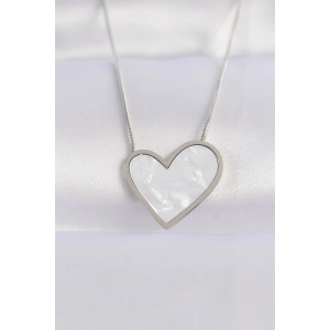 Erb 316L Çelik Zincir Gümüş Renk Mermer Desenli Kalp Kolye