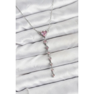 Erb 316L Çelik Zincir Gümüş Renk Pembe Kalp Kadın Kolye