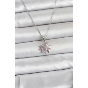 Erb 316L Çelik Zincir Gümüş Renk Pembe Papatya Model Kadın Kolye