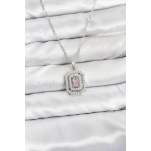 Erb 316L Çelik Zincir Gümüş Renk Plaka Model Zirkon Taşlı Kadın Kolye