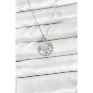 Erb 316L Çelik Zincir Gümüş Renk Şans Kolyesi Model Zirkon Taşlı Kadın Kolye