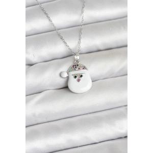 Erb 316L Çelik Zincir Gümüş Renk Şapkalı Kardan Adam Kafası Model Yılbaşı Temalı Kadın Kolye