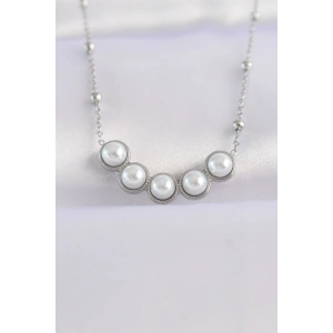 Erb 316L Çelik Zincir Gümüş Renk Sıralı İnci Taşlı Kolye