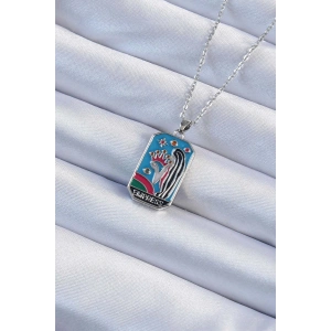 Erb 316L Çelik Zincir Gümüş Renk Taç Ve Kız Figürlü Renkli Mineli Tarot Kolye