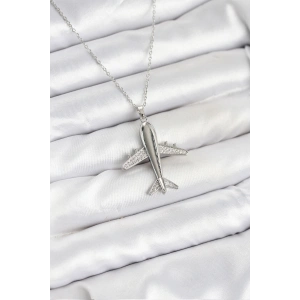 Erb 316L Çelik Zincir Gümüş Renk Uçak Model Kadın Kolye