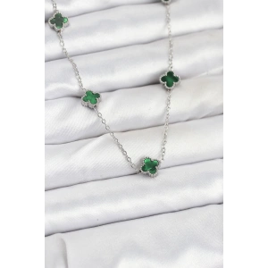 Erb 316L Çelik Zincir Gümüş Renk Yeşil Baby Boy Yonca Kadın Kolye