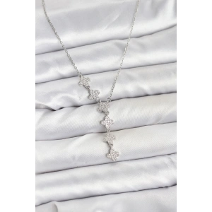 Erb 316L Çelik Zincir Gümüş Renk Yonca Model Kadın Kolye