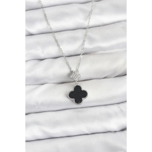 Erb 316L Çelik Zincir Gümüş Renk Yonca Model Zirkon Taşlı Kadın Kolye