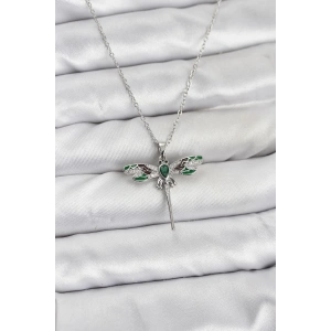 Erb 316L Çelik Zincir Gümüş Renk Yusufçuk Model Zirkon Taşlı Kadın Kolye