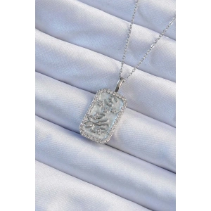 Erb 316L Çelik Zincir Gümüş Renk Zirkon Taşlı Çerçeveli Tarot Kolye