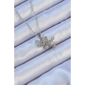 Erb 316L Çelik Zincir Gümüş Renk Zirkon Taşlı Fil Kolye