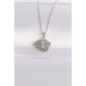 Erb 316L Çelik Zincir Gümüş Renk Zirkon Taşlı İnci Detay İstiridye Kolye