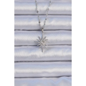 Erb 316L Çelik Zincir Gümüş Renk Zirkon Taşlı Kutup Yıldızı Kolye