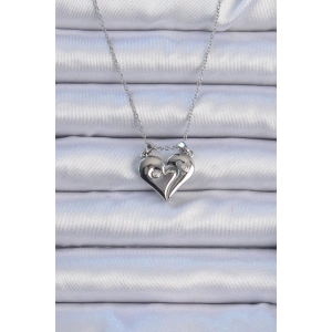 Erb 316L Çelik Zincir Gümüş Renk Zirkon Taşlı Mıknatıslı Kalp Kolye