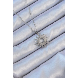 Erb 316L Çelik Zincir Gümüş Renk Zirkon Taşlı Parlayan Güneş Kolye