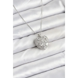 Erb 316L Çelik Zincir Gümüş Zirkon Taşlı Kalpli Kadın Kolye
