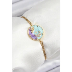 Erb 316L Çelik Zincir Mineli Sanatsal Portre Zirkon Taşlı Gezegen Model Gold Renk Kadın Bileklik