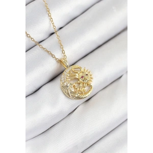 Erb 316L Çelik Zirkon Taşlı Ay Ve Güneş Model Gold Renk Kadın Kolye