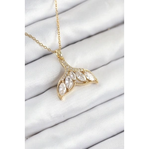 Erb 316L Çelik Zirkon Taşlı Balık Kuyruğu Model Gold Renk Kadın Kolye