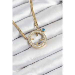 Erb 316L Çelik Zirkon Taşlı Çeyrek Takılabilir Gold Renk Kadın Kolye