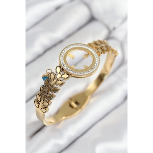 Erb 316L Çelik Zirkon Taşlı Çeyrek Takılabilir Gold Renk Kelepçe