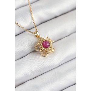 Erb 316L Çelik Zirkon Taşlı Döner Güneş Model Gold Renk Kadın Kolye