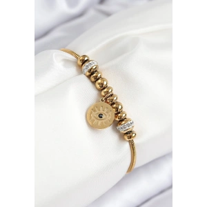 Erb 316L Çelik Zirkon Taşlı Göz Charm Model Gold Renk Kadın Bileklik