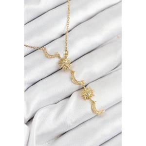 Erb 316L Çelik Zirkon Taşlı Güneş Ve Ay Model Gold Renk Kadın Kolye