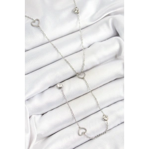 Erb 316L Çelik Zirkon Taşlı Kalp Figürlü Y Model Gümüş Renk Kadın Kolye