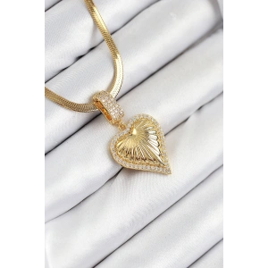 Erb 316L Çelik Zirkon Taşlı Kalp Model Gold Renk Kadın Kolye