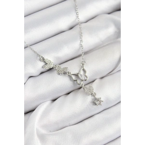 Erb 316L Çelik Zirkon Taşlı Kelebek Model Gümüş Renk Kadın Kolye