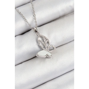 Erb 316L Çelik Zirkon Taşlı Kelebek Model Gümüş Renk Kadın Kolye