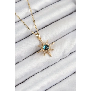 Erb 316L Çelik Zirkon Taşlı Kutup Yıldızı Model Gold Renk Kadın Kolye