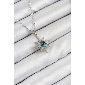 Erb 316L Çelik Zirkon Taşlı Kutup Yıldızı Model Gümüş Renk Kadın Kolye