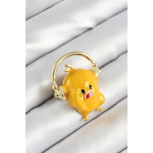 Erb 3D Kulaklıklı Sarı Civciv Figürlü Gold Renk Kadın Broş