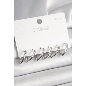 Erb 925 Ayar Gümüş Çivi Pirinç Gümüş Renk Üçgen Model Kadın Küpe Seti