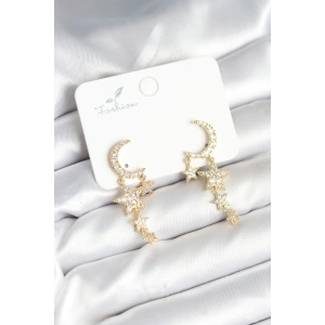 Erb Ay Ve Yıldız Model Gold Renk Pirinç Kadın Küpe