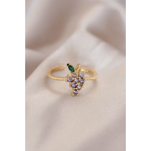 Erb Ayarlamalı Altın Renk Metal Renkli Zirkon Taşlı Üzüm Yüzük