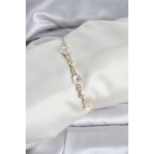 Erb Baget Zirkon Taşlı Çiçek Model Gold Renk Asansörlü Kadın Bileklik