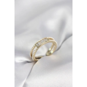 Erb Baget Zirkon Taşlı Gold Renk İncili Kadın Yüzük
