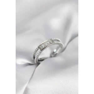 Erb Baget Zirkon Taşlı Gümüş Renk İncili Kadın Yüzük