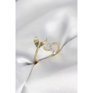 Erb Balık Kuyruğu Model Gold Renk Zirkon Taşlı Kadın Yüzük