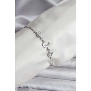 Erb Charmlı Model Zirkon Taşlı Gümüş Renk Su Yolu Kadın Bileklik