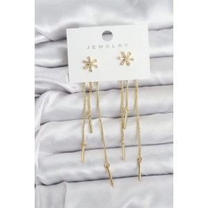 Erb Çiçek Model Gold Pirinç Sallantılı Kadın Küpe