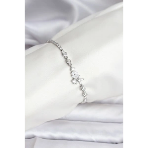 Erb Çiçekli Model Zirkon Taşlı Gümüş Renk Su Yolu Kadın Bileklik