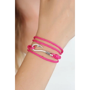 Erb Fuşya Renk Gümüş Metal Kancalı Bayan Çoklu Bileklik