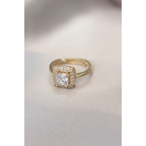 Erb Gold Baget Ve Zirkon Taşlı Kare Yüzük