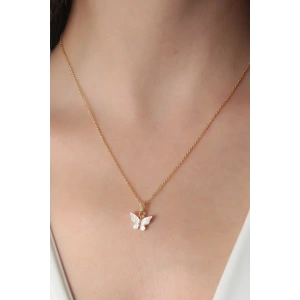 Erb Gold Beyaz Renk Kelebek Figür Kadın Kolye