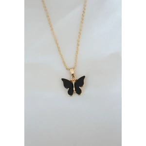 Erb Gold Kaplama Siyah Renkli Sedefli Kelebek Kolye