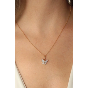 Erb Gold Mavi Renk Kelebek Figür Kadın Kolye